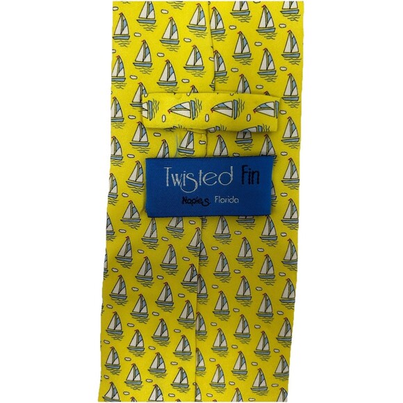 Twisted Fin 100% Silk Tie Yellow Sailboat Nautical Print‎ Naples Florida 59.75" - Picture 4 of 6
